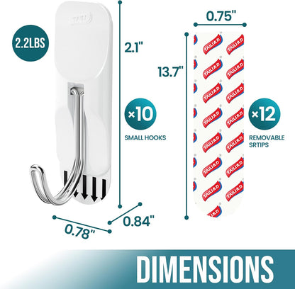 TAILI Hooks for Hanging,10 Small Hooks & 12 Adhesive Strips Holds up 1.1 lb