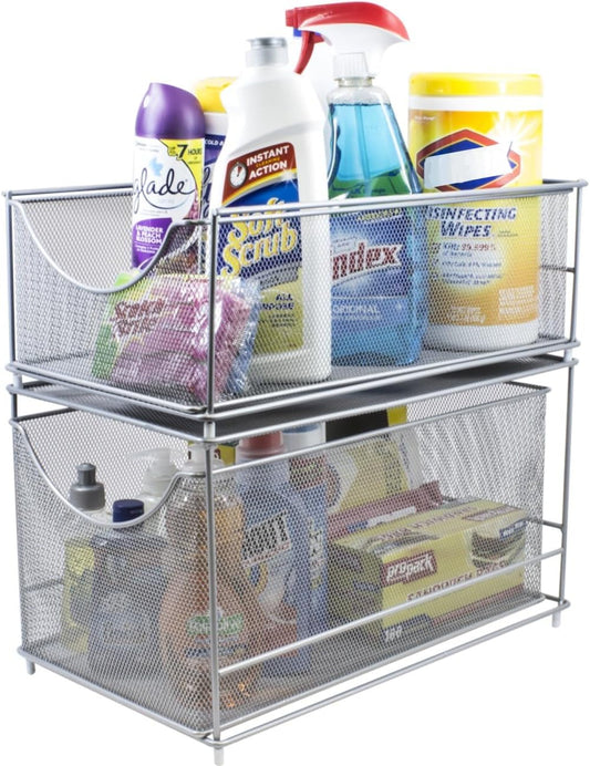 Sorbus Under Sink Organizer, Pull-Out Mesh Drawer (Silver)