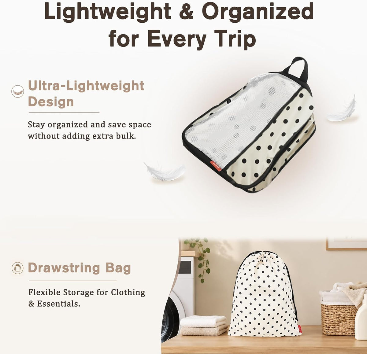 U+U 6 Set Compression Packing Cubes, Travel Organizers (Polka Dot)