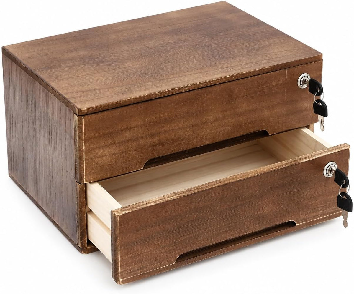 Wood 2 Drawer Desktop Organizer Cabinet with Lockable Drawers