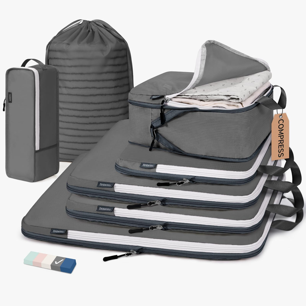 CherryNow 7 Set Packing Cubes for Travel Women, Suitcase Organizer, Beige