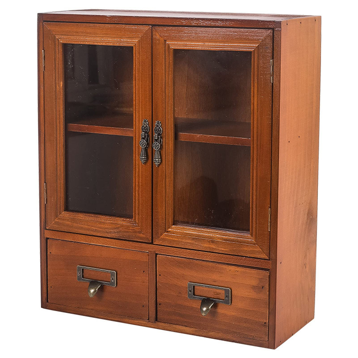 Narrow Vintage Pine Apothecary Cabinet 2 Doors 2 Drawers Brown