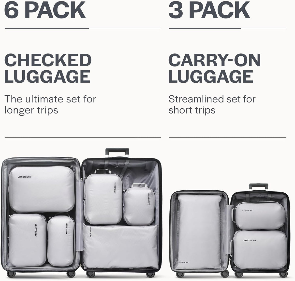 Aerotrunk Ultralight Compression Packing Cubes for Travel, 6-Pack, Grey