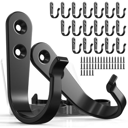 BREYDROK 20-Pack Coat Hooks for Hanging, Heavy Duty Black Metal Wall Hooks