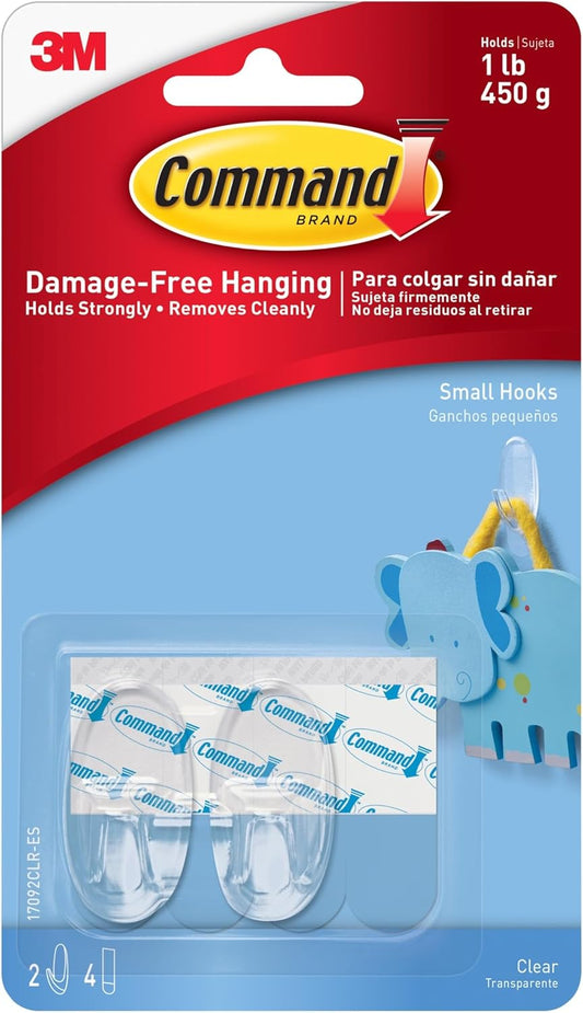 Command Small Clear Oval Hooks, Indoor Use, 2-Hooks, 4-Strips, Decorate Damage-Free
