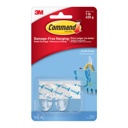 Command Small Clear Oval Hooks, Indoor Use, 2-Hooks, 4-Strips, Decorate Damage-Free
