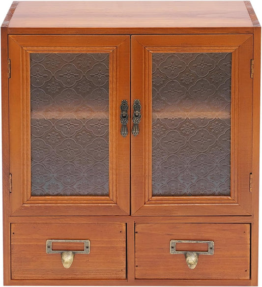 3 Tier Countertop Apothecary Cabinet with 2 Glass Doors and 2 Drawers,Kitchen Storage Cabinets for Desktop,Display Cupboard for Living Room,Bedroom,Office