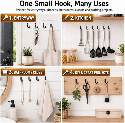 58 Pieces Small Key Hooks, Screw in Hooks, Black