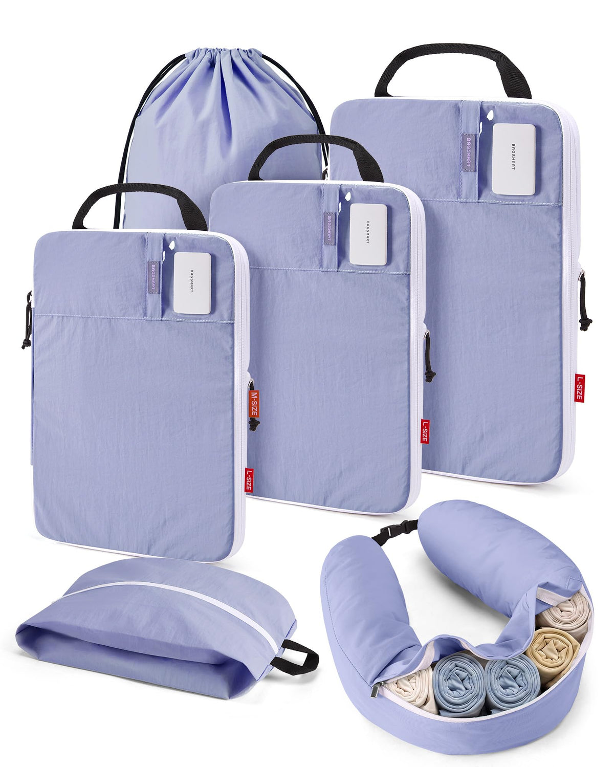 BAGSMART 6 Set Compression Packing Cubes with Fillable Neck Pillow