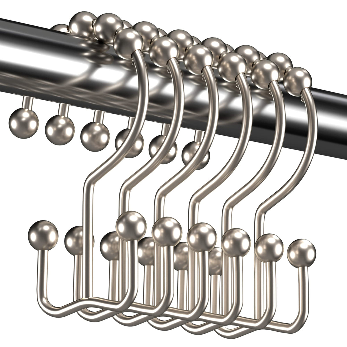 Titanker Shower Curtain Hooks Rings, Rust Resistant Metal Double Glide Shower Hooks Rings for Bathroom Shower Rods Curtains, Set of 12 Hooks - Nickel