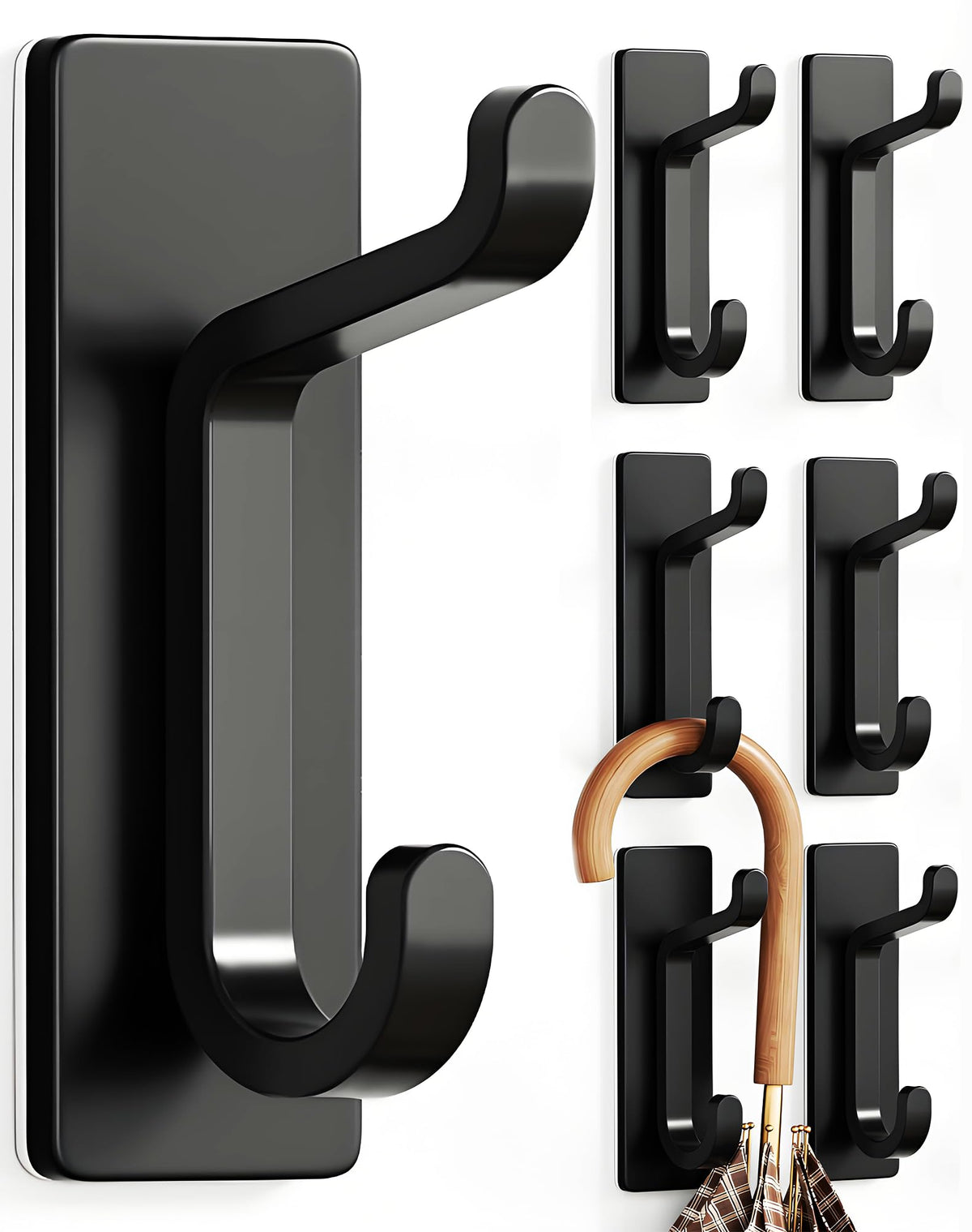 pickpiff 13LB Strong Stick-on Hooks for Coat & Towel, Black 6 Pack