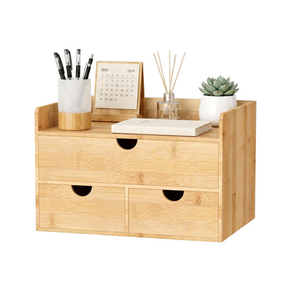 Bamboo Desk Organizer with Drawers, Desktop Storage for Office Supplies
