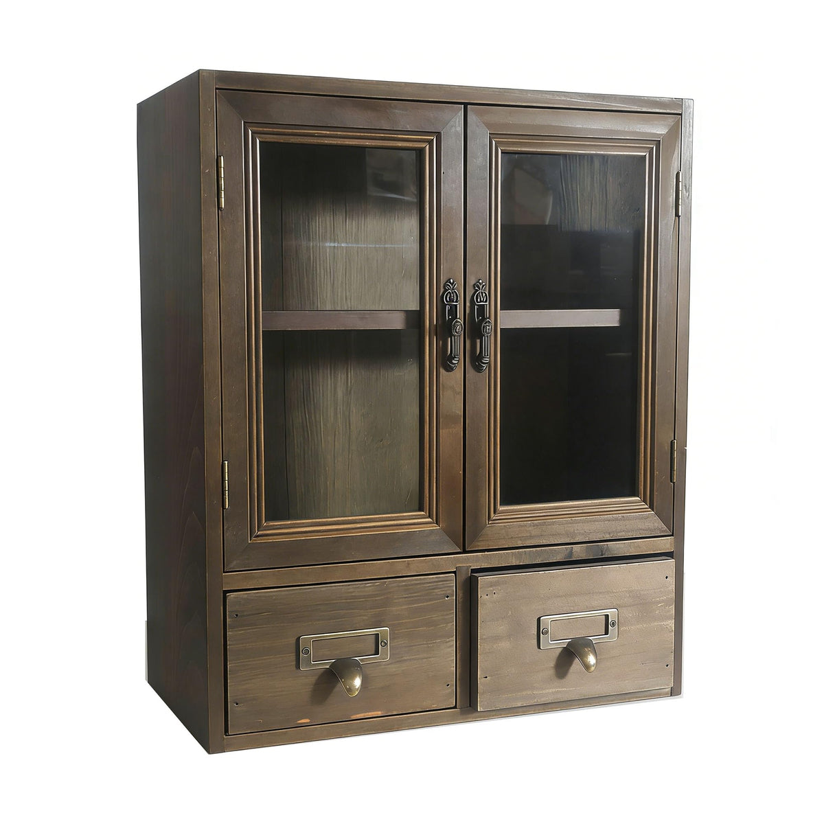 Narrow Vintage Pine Apothecary Cabinet 2 Door 2 Drawer Burlywood
