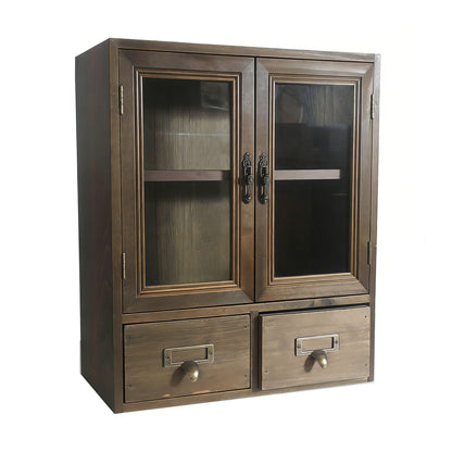 Narrow Vintage Pine Apothecary Cabinet 2 Door 2 Drawer Burlywood