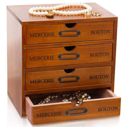 Wesiti Wooden Desk Organizer, 3 Drawers, Vintage Makeup Cabinet, Brown