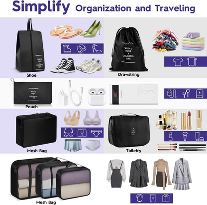 Fosmon 8 Piece Packing Cubes for Travel, Luggage Organizer Bags Set, Black