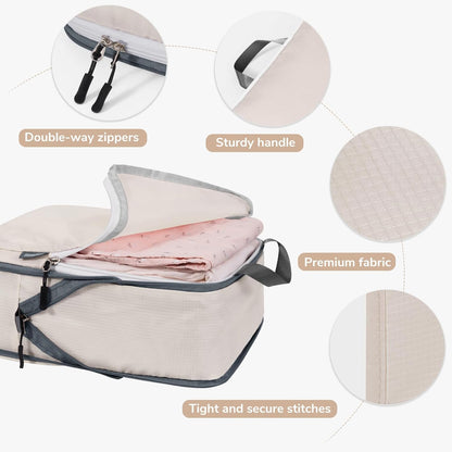 CherryNow 7 Set Packing Cubes for Travel Women, Suitcase Organizer, Beige