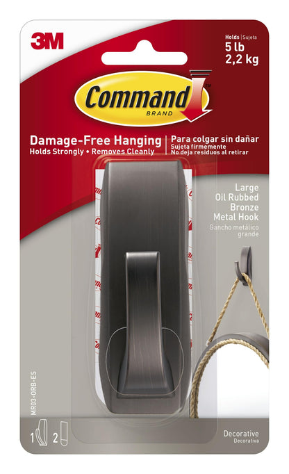 Command Large Modern Reflections Metal Hook, 5 lb, Oil Rubbed Bronze
