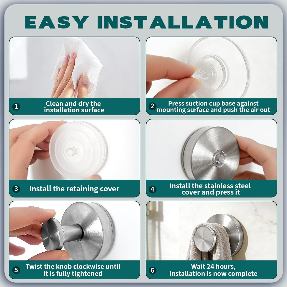Suction Cup Hooks for Shower, Heavy Duty Stainless Steel, Silver 2 Pack