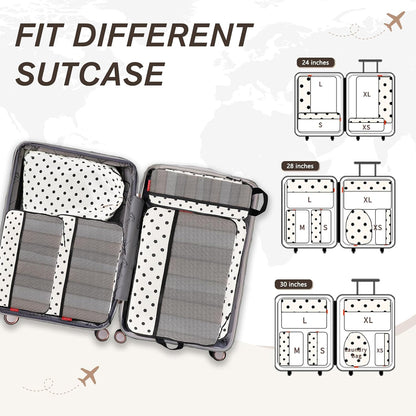 U+U 6 Set Compression Packing Cubes, Travel Organizers (Polka Dot)
