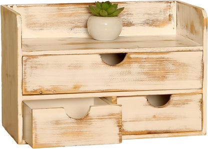 White Wooden 3 Drawer Desk Organizer with Shelf,Mail Rack Vanity Storage