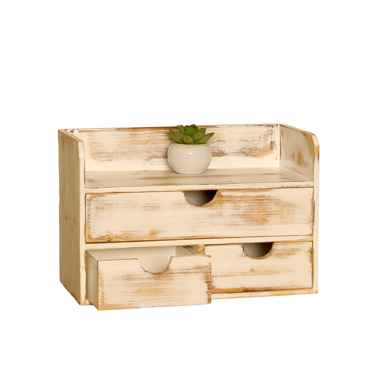 Black Wood 3 Drawer Desk Organizer Shelf, Mail Rack Vanity Storage