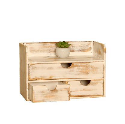 Black Wood 3 Drawer Desk Organizer Shelf, Mail Rack Vanity Storage