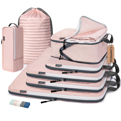 CherryNow 7 Set Packing Cubes for Travel Women, Suitcase Organizer, Beige
