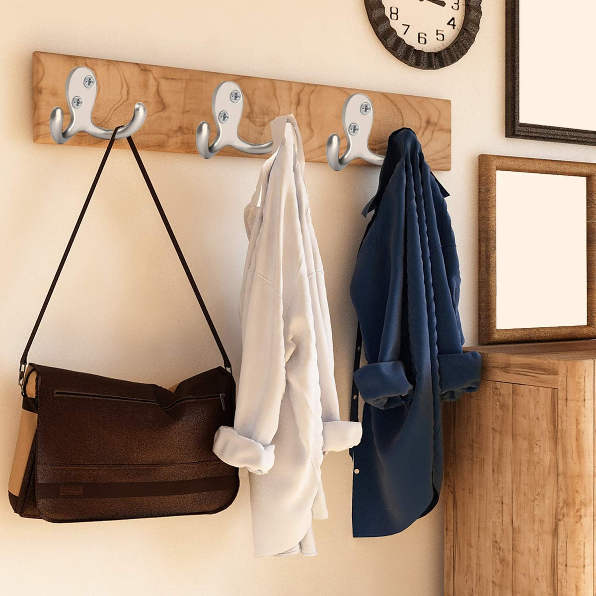 IBosins 28 Pack Heavy Double Prong Coat Hooks Wall Mounted with 56 Screws