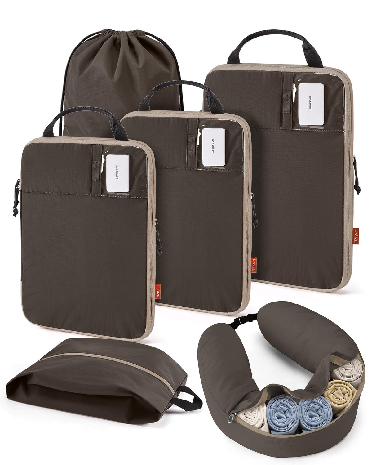 BAGSMART 6 Set Compression Packing Cubes with Fillable Neck Pillow