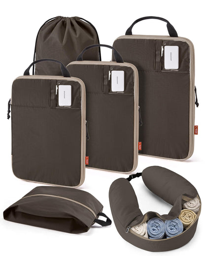 BAGSMART 6 Set Compression Packing Cubes with Fillable Neck Pillow