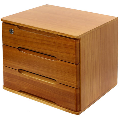 Wood Desk Organizer with 3 Drawers, Lockable Desktop Countertop Storage Cabinet for Home Office Supplies File Tabletop Storage Box, 15.35" x 11.81" x 12.2" (Wood)