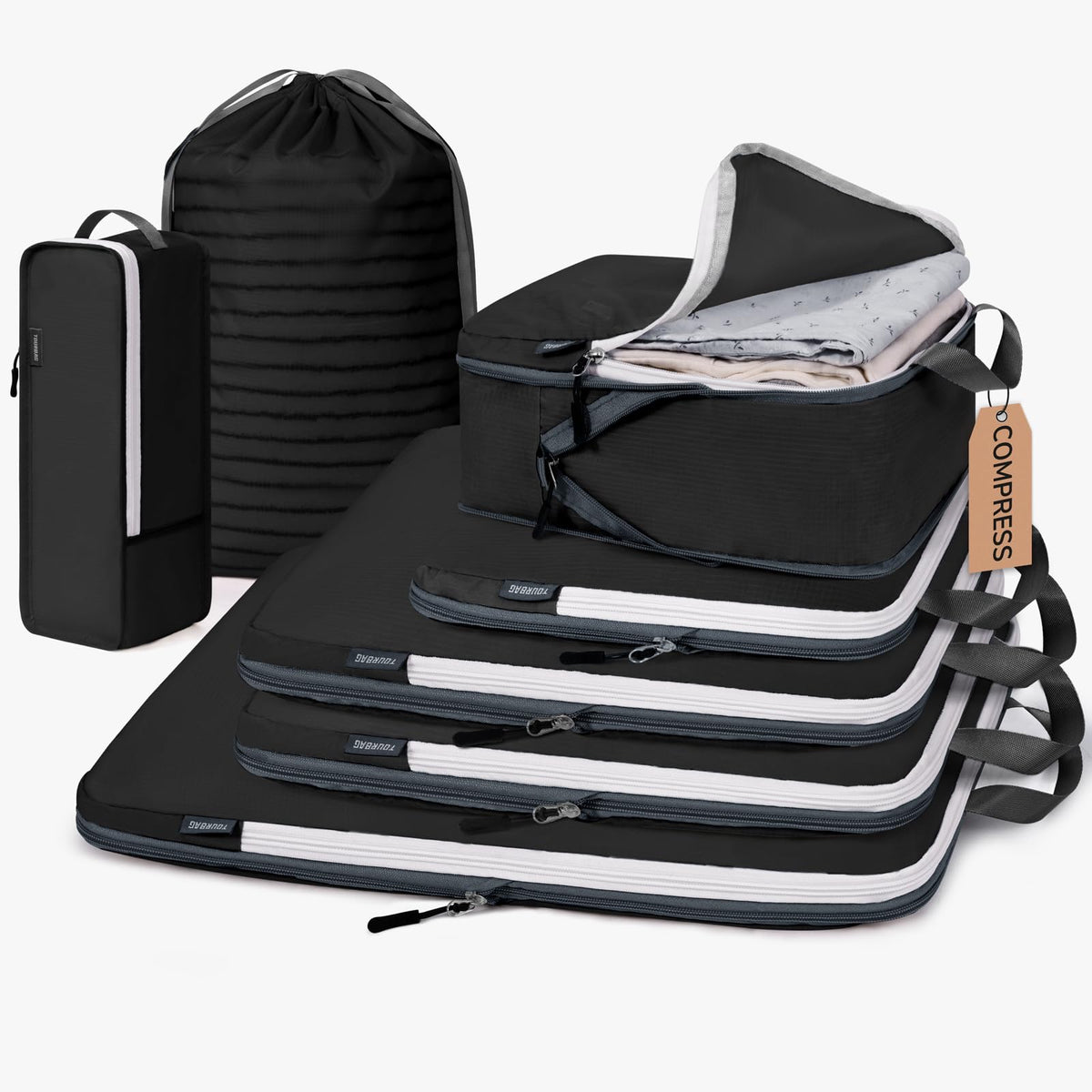 CherryNow 7 Set Packing Cubes for Travel Women, Suitcase Organizer, Beige