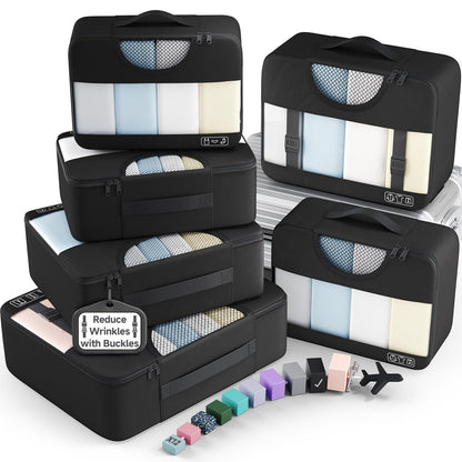 Veken 8 Set Packing Cubes for Travel Essentials,Anti-Wrinkle Buckled Suitcase Organizer for Shoe & Toiletry Bag,Carry On Luggage Bag with 99+ Count Mesh Holes for Airplane & College Dorm Accessories