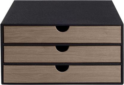 PU Leather Desk Organizer with 3 Drawers,Executive Office Supplies Desktop Filing A4 File Cabinet/Holder for Jewelry/Bill/Paper/Documents/Makeup Home Decor Stationery Storage Box,Black
