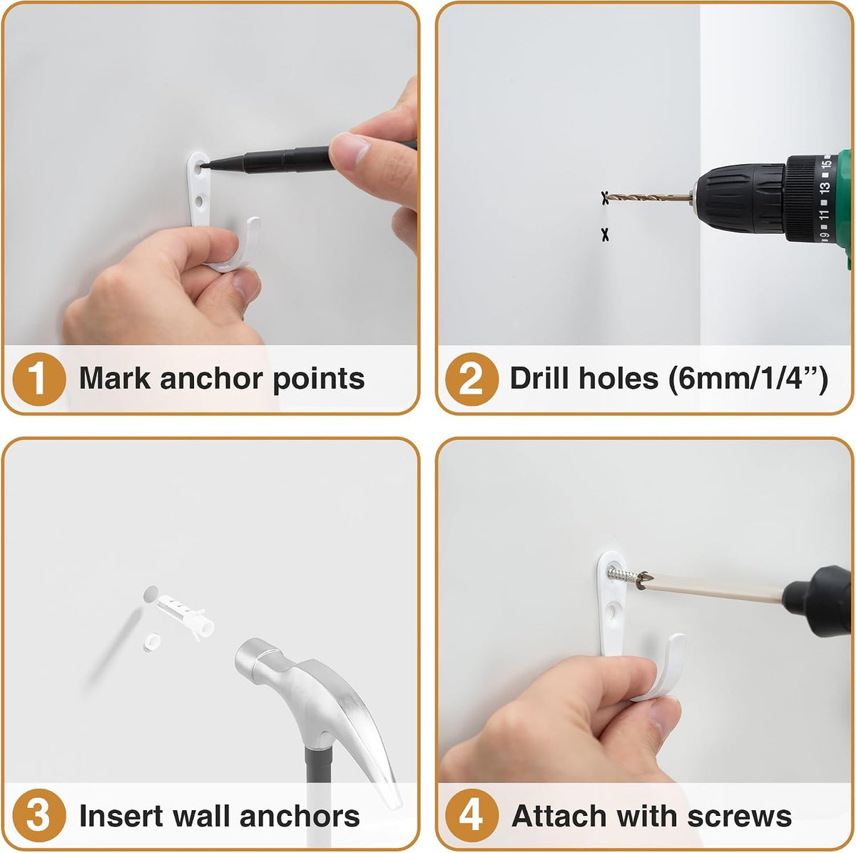 10Pcs Wall Hooks, White Metal Coat and Towel Hooks, Holds Up to 40 lbs