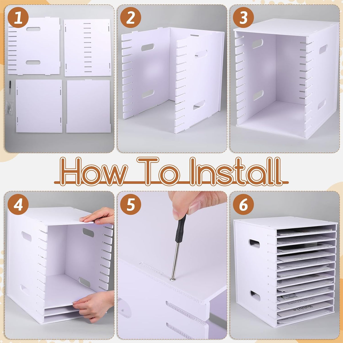 12 Tier 9" x 11" Scrapbook Paper Organizer, White Desk File Organizer with Adjustable Shelves, Desktop File Sorter Storage, Wide Document Holder Cabinets for Desk Home Office