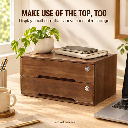 Wood 2 Drawer Desktop Organizer Cabinet with Lockable Drawers