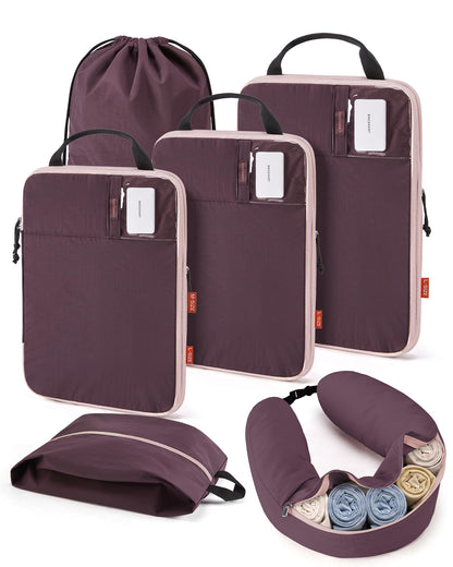 BAGSMART 6 Set Compression Packing Cubes with Fillable Neck Pillow