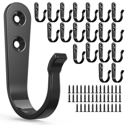 BREYDROK 20Pack Towel Hooks for Bathroom, Heavy Duty Black Metal Wall Hooks