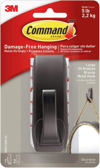 Command Large Modern Reflections Metal Hook, 5 lb, Oil Rubbed Bronze