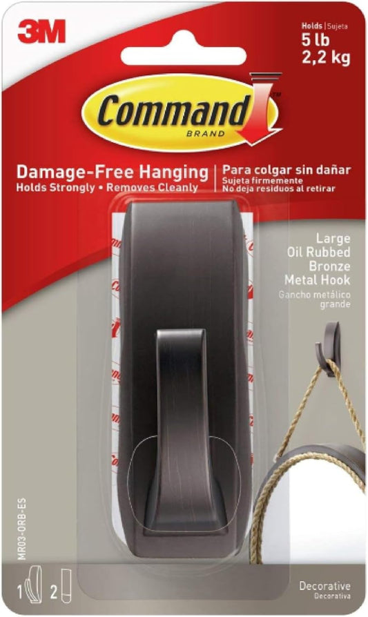 Command Large Modern Reflections Metal Hook, 5 lb, Oil Rubbed Bronze