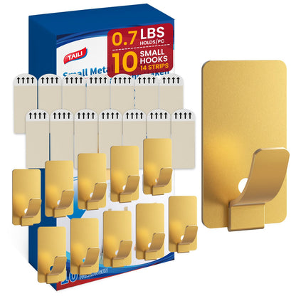 TAILI Hooks for Hanging,10 Small Hooks & 12 Adhesive Strips Holds up 1.1 lb