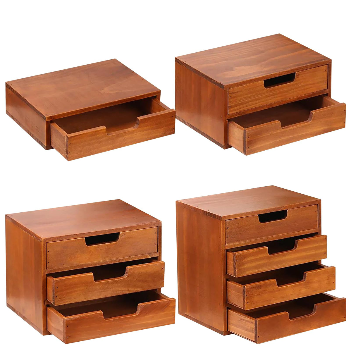 4 Drawer Desktop Storage Organizer in Modern Wood Design (9.8”x6.9”x 9.8”) 4-Drawer Stackable Drawer Unit - Vanity Accessories Organizer (1-Pack)