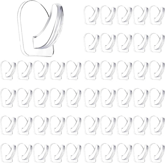 50 PCS Traceless Clear Plastic Adhesive Hooks No Damage Transparent Reusable Seamless Hooks Sticky Hangers with Non Marking Sticker for Kitchen Bathroom Bedroom Office Wall（3*2.4Cm/1.18*0.94Inches）