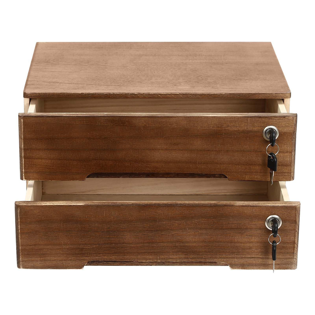 2-Tier Wooden Desktop Storage Box with Lockable Drawers, Flat File Cabinet Small Wooden Box Organizer for Office Supplies Installation-free, 15.75×11×8.66in (Walnut)