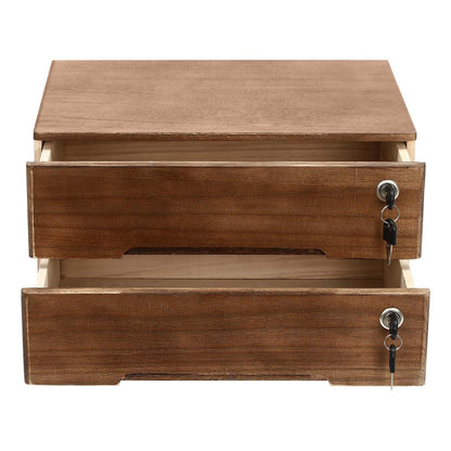 2-Tier Wooden Desktop Storage Box with Lockable Drawers, Flat File Cabinet Small Wooden Box Organizer for Office Supplies Installation-free, 15.75×11×8.66in (Walnut)
