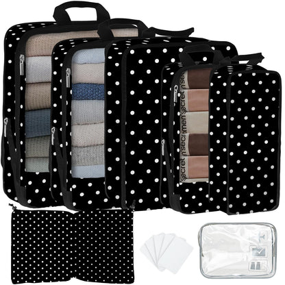 7 Pcs Compression Packing Cubes for Travel, Waterproof Suitcase Luggage Backpack Organizer with Toiletry Bag Travel Essentials for Women/Men-Leopard