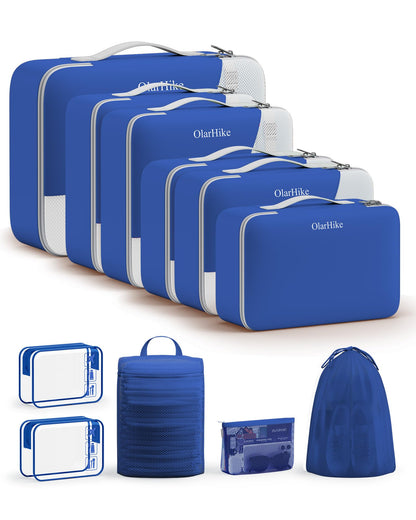 OlarHike Packing Cubes for Travel,Gifts for Women Mom,Anti-Tearing Suitcase Organizer for Luggage with Shoe & Hanging Toiletry Bag,Vacation Essentials & Accessories for Cruise Ship,11 Set,Orange