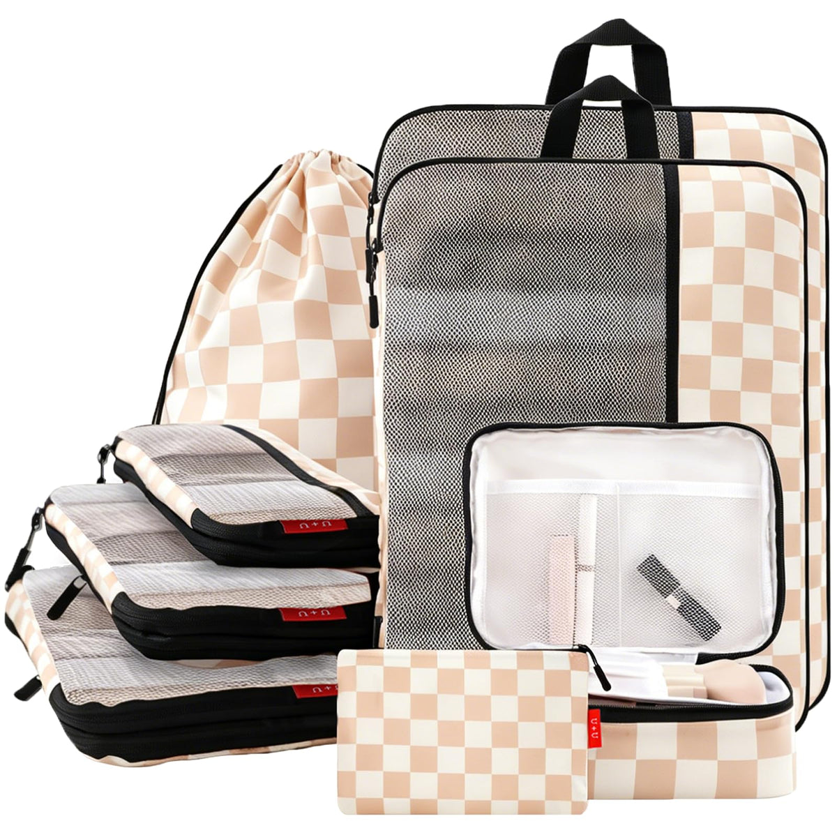 U+U 6 Set Compression Packing Cubes, Travel Organizers (Polka Dot)